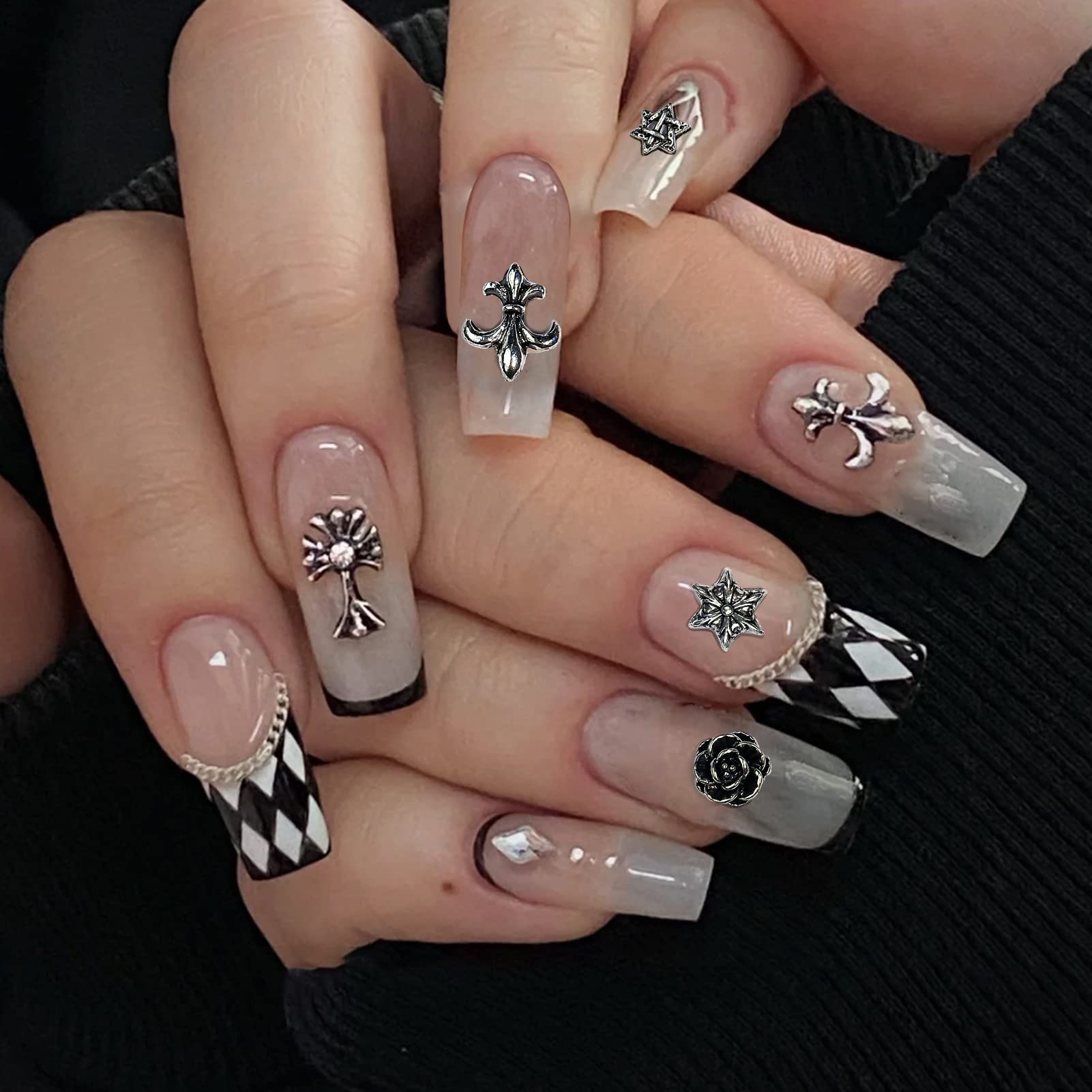 80 Chrome Hearts Nail Charm, 3D Cross Nail Art Metal Punk Rivet